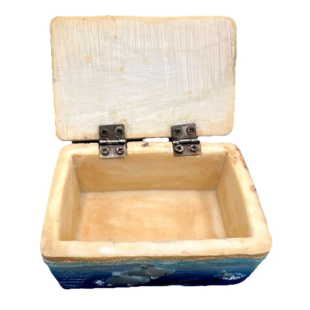 Camp Lejeune NC Souvenir‎ Jewelry Trinket Box Dolphin Beach Hut Palm Tree Decor